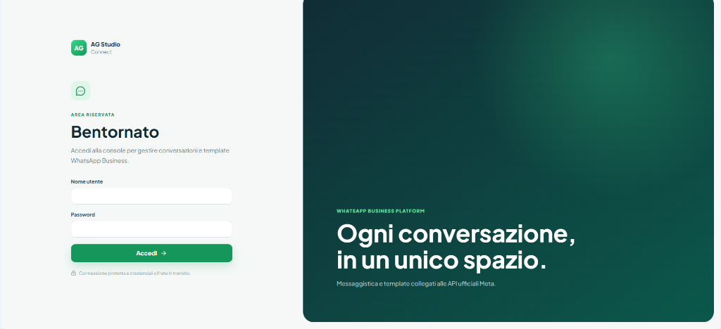 Schermata di accesso alla console AG Studio Connect